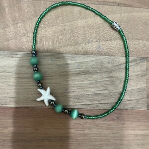 Green Beaded ankle bracelet with Starfish Charm